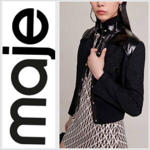 Maje tweed and vinyl jacket blazer 40 or L